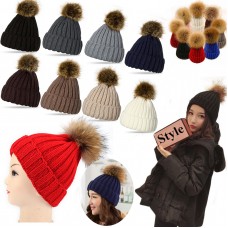 Black Hats For Mujer Ear Fashion NEW Cuff Design Slouchy Pompom Beanie Knitted  eb-15626431